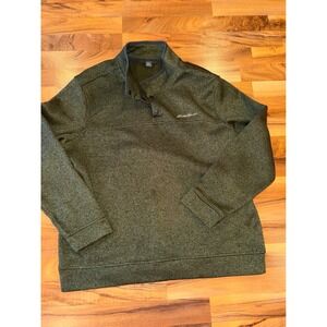 Eddie Bauer Fleece Pullover Mens XL Green Quarter Snap Mock Neck hike camp